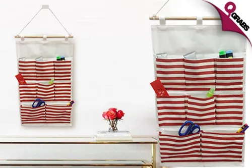 From QR20 Store Like a Pro with Striped Hanging Pocket Organizers in Two Sizes! (Up to QR118 Value)
